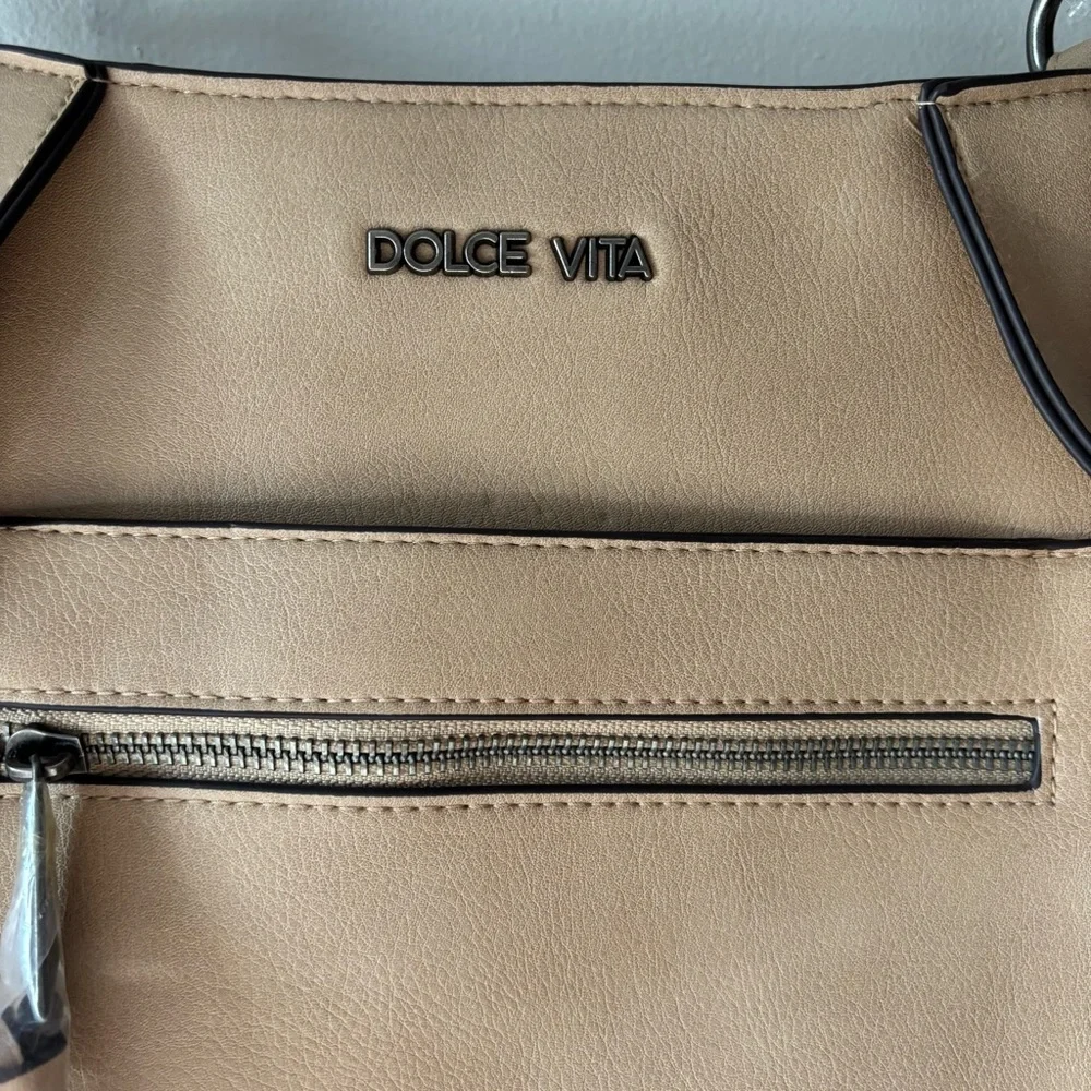 NWT Dolce Vita Tan Faux Leather Cross Body Purse Handbag Faux Snake Skin Strap - Picture 2 of 10
